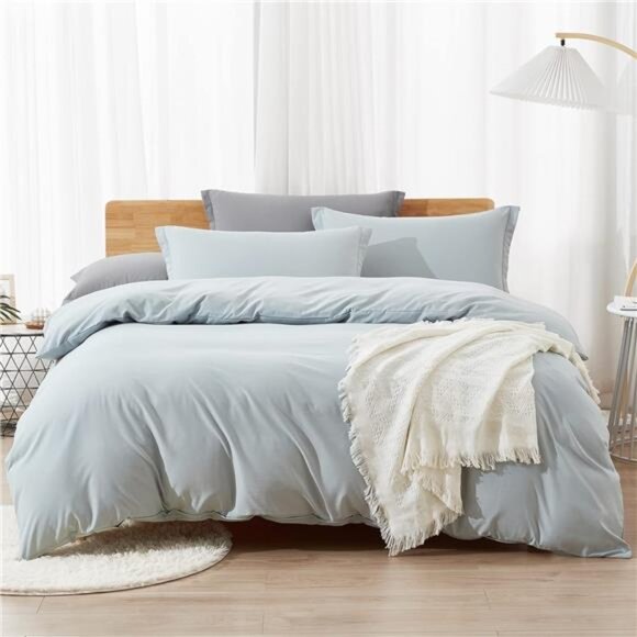 Washed Microfiber Duvet Cover Blue - Picture 1 of 6
